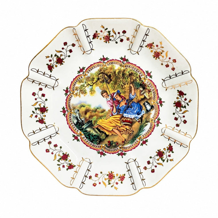 Ceramic Deep Plate 21 x 2.8 cm, Vintage Portrait Painting, Decorative Dinnerware - product view 1