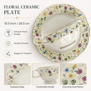 Ceramic Plate 10.5 Inch, Tiny Floral Design, 26.5 x 2.5 cm, Decorative Dinnerware - detail 3