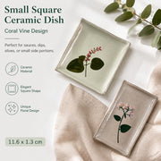 Small Square Ceramic Dish, Coral Vine Design, 11.6 x 1.3 cm - detail 2