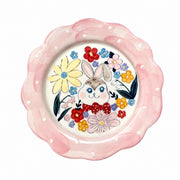 Ceramic Plate 20 x 2 cm, Gray Rabbit Floral Design, Decorative Dinnerware - product view 1