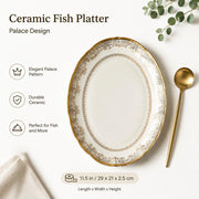 Ceramic Fish Platter, Palace Design, 11.5 Inch, 29 x 21 x 2.5 cm, Elegant Serveware - detail 3