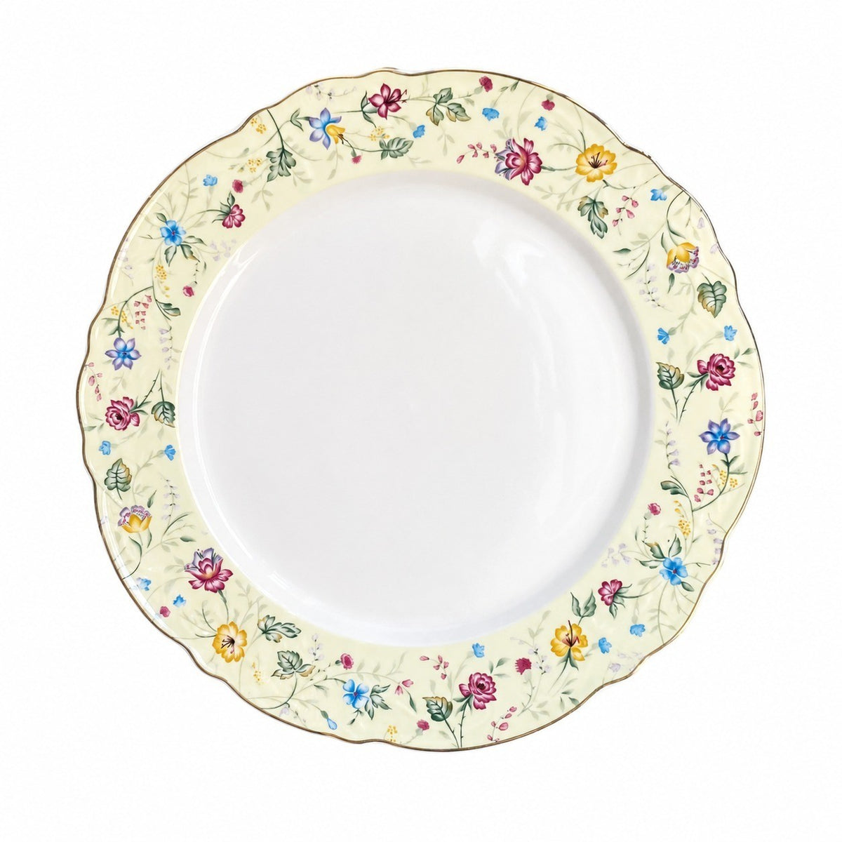 Ceramic Plate 10.5 in, Yellow Tiny Floral Embossed Design, Decorative Dinnerware - product view 1