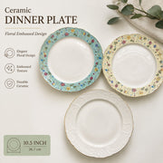 Ceramic Plate 10.5 in, Yellow Tiny Floral Embossed Design, Decorative Dinnerware - detail 2