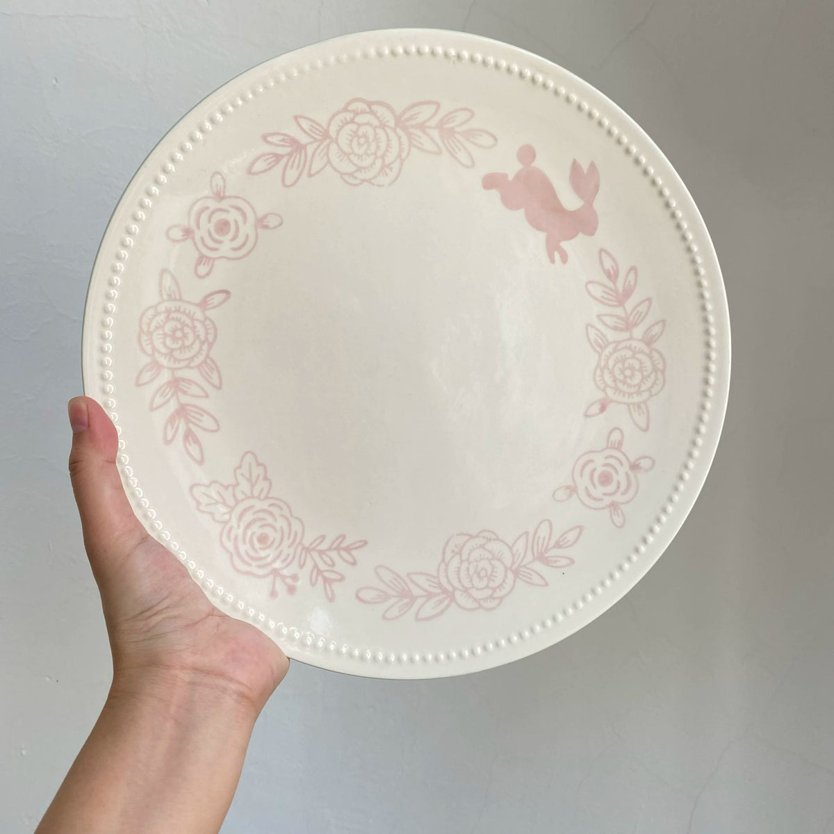 Ceramic Dinner Plate 10.5 Inch, Pink Rabbit Beaded Design, Decorative Kitchen Tableware - detail 1
