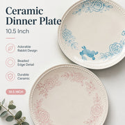 Ceramic Dinner Plate 10.5 Inch, Pink Rabbit Beaded Design, Decorative Kitchen Tableware - detail 3