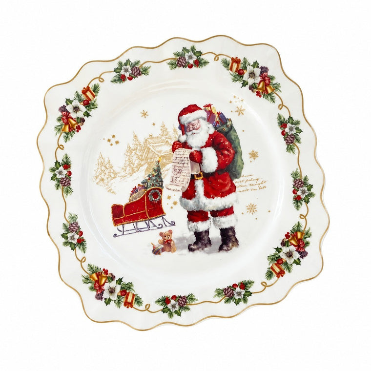 8 Inch Round Ceramic Plate, Cute Santa Design, 20 x 1.5 cm, Christmas Dinnerware - product view 2