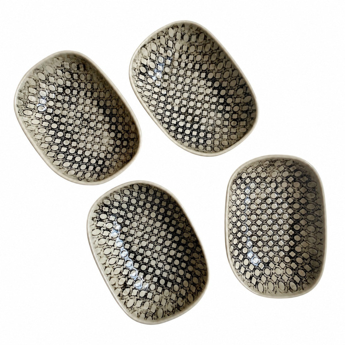 Ceramic Small Dish, 4-Piece Pack, Black Leaf Design, Underglaze Decorative - product view 8