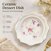 Romantic Floral Petal Ceramic Dessert Dish, 15.5 x 3 cm, Decorative Bowl - detail 1