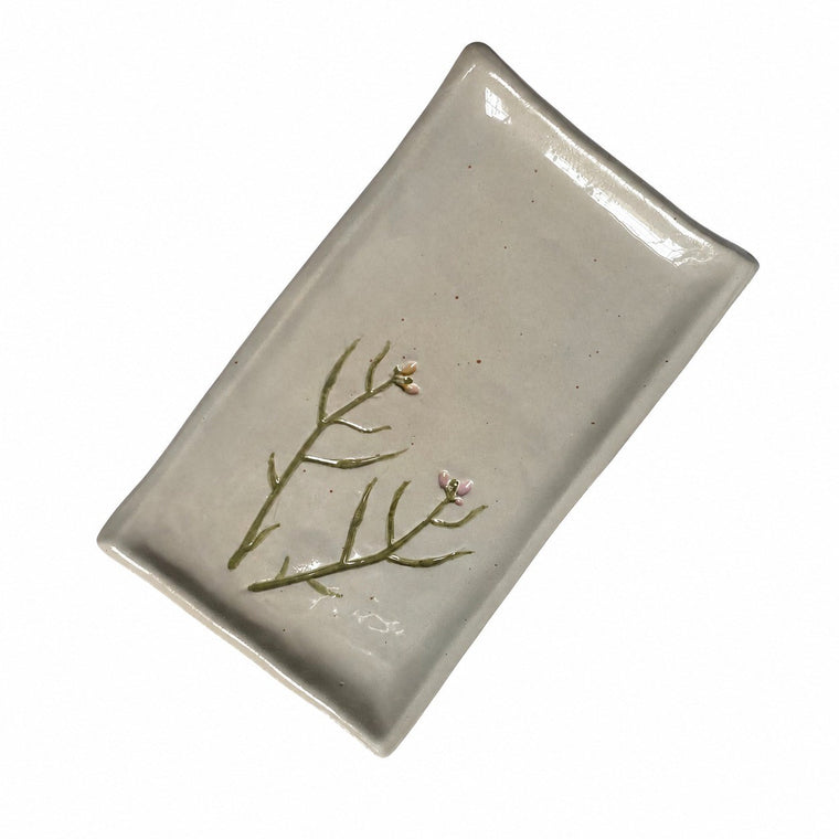 Small Square Ceramic Dish, Coral Vine Design, 11.6 x 1.3 cm - product view 2