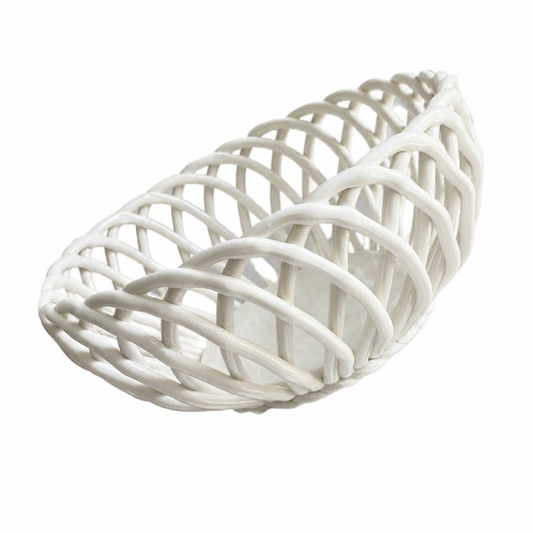 White Openwork Ceramic Basket, 8 Inch, Decorative Storage Storage Jar - product view 1