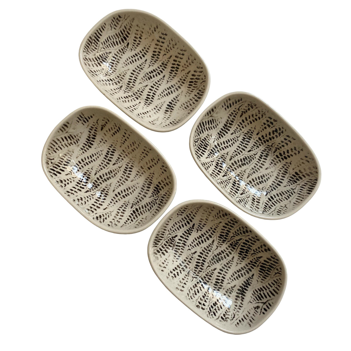 Ceramic Small Dish, 4-Piece Pack, Black Leaf Design, Underglaze Decorative - product view 1