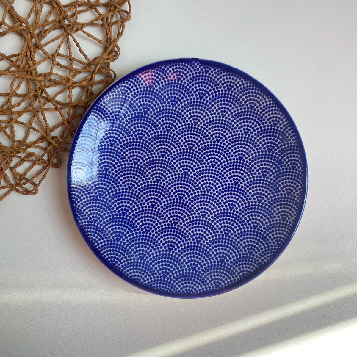 Blue Floral Rose Pattern Ceramic Plate, Decorative Dinnerware - detail 1