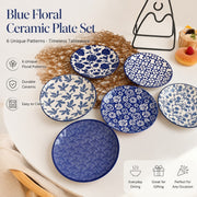 Blue Floral Rose Pattern Ceramic Plate, Decorative Dinnerware - detail 2