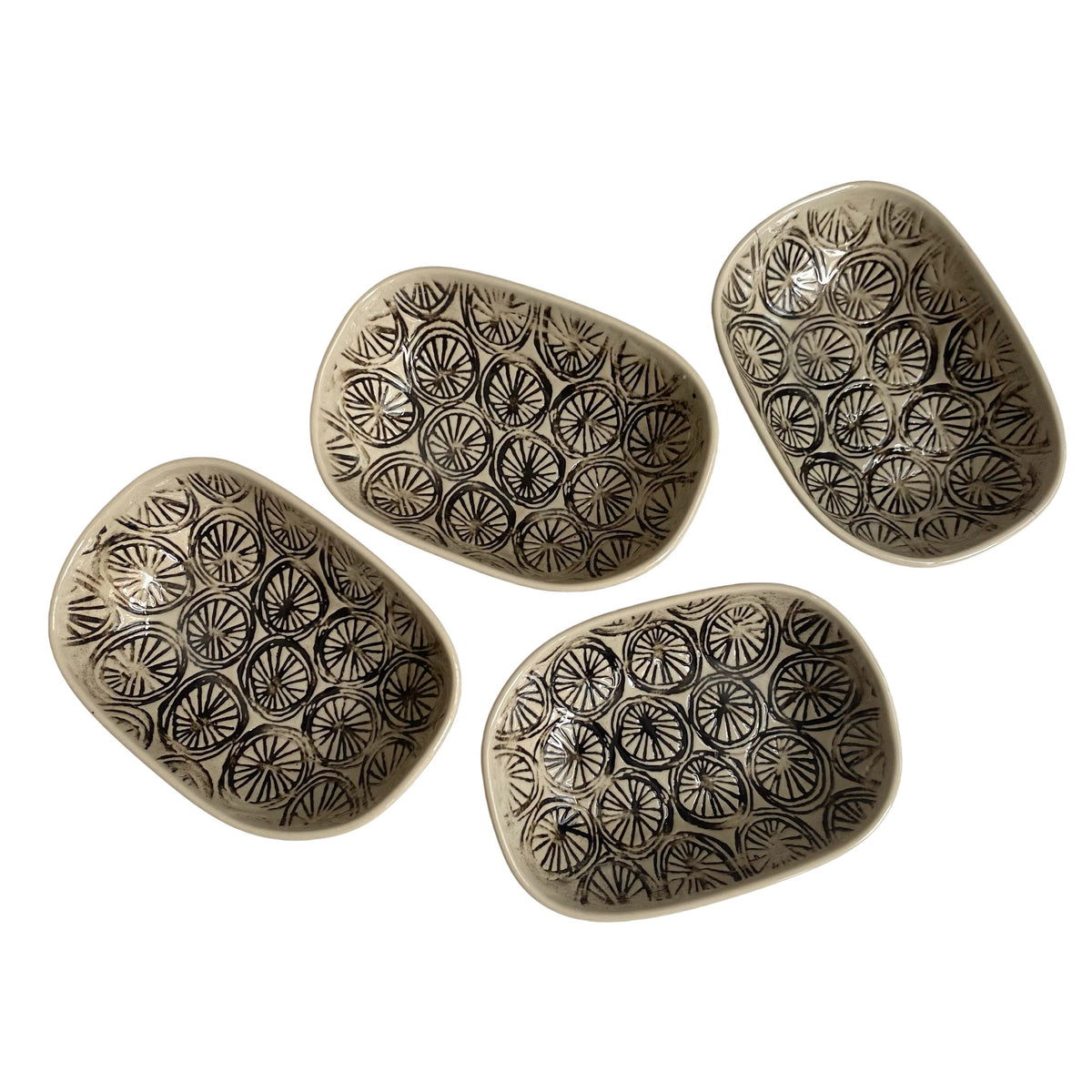 Ceramic Small Dish, 4-Piece Pack, Black Leaf Design, Underglaze Decorative - product view 3