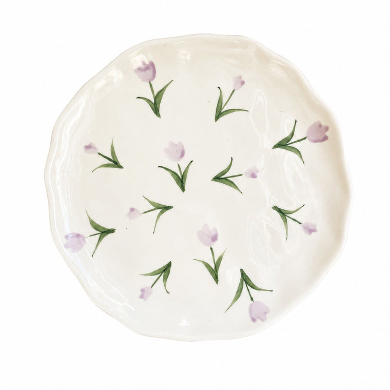 Ceramic Plate, Purple Tulip Design, 8 Inch, Decorative Dinnerware - product view 1