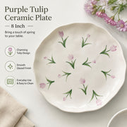 Ceramic Plate, Purple Tulip Design, 8 Inch, Decorative Dinnerware - detail 1