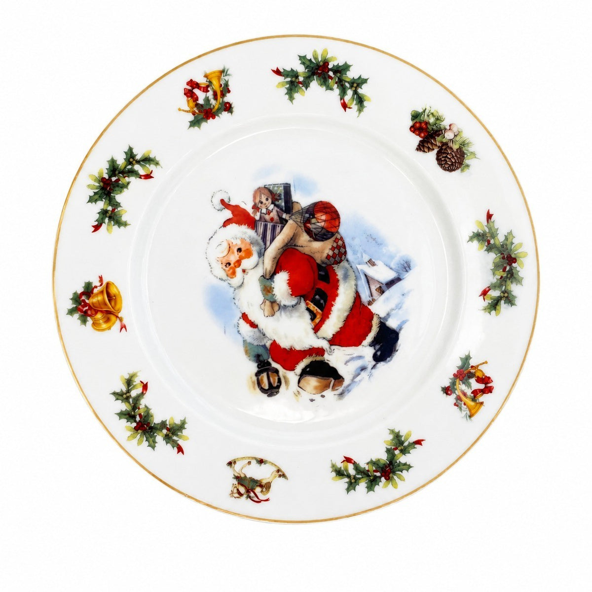 8 Inch Round Ceramic Plate, Cute Santa Design, 20 x 1.5 cm, Christmas Dinnerware - product view 1