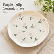 Ceramic Plate, Purple Tulip Design, 8 Inch, Decorative Dinnerware - detail 3