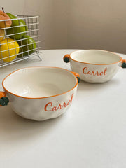 Carrot Two Handles Ceramic Bowl, Ceramic, Single Piece, Underglaze Decoration - detail 2