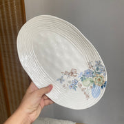 Small Blue Floral Cluster 12 in Oval Platter, Ceramic Serving Tray - detail 1