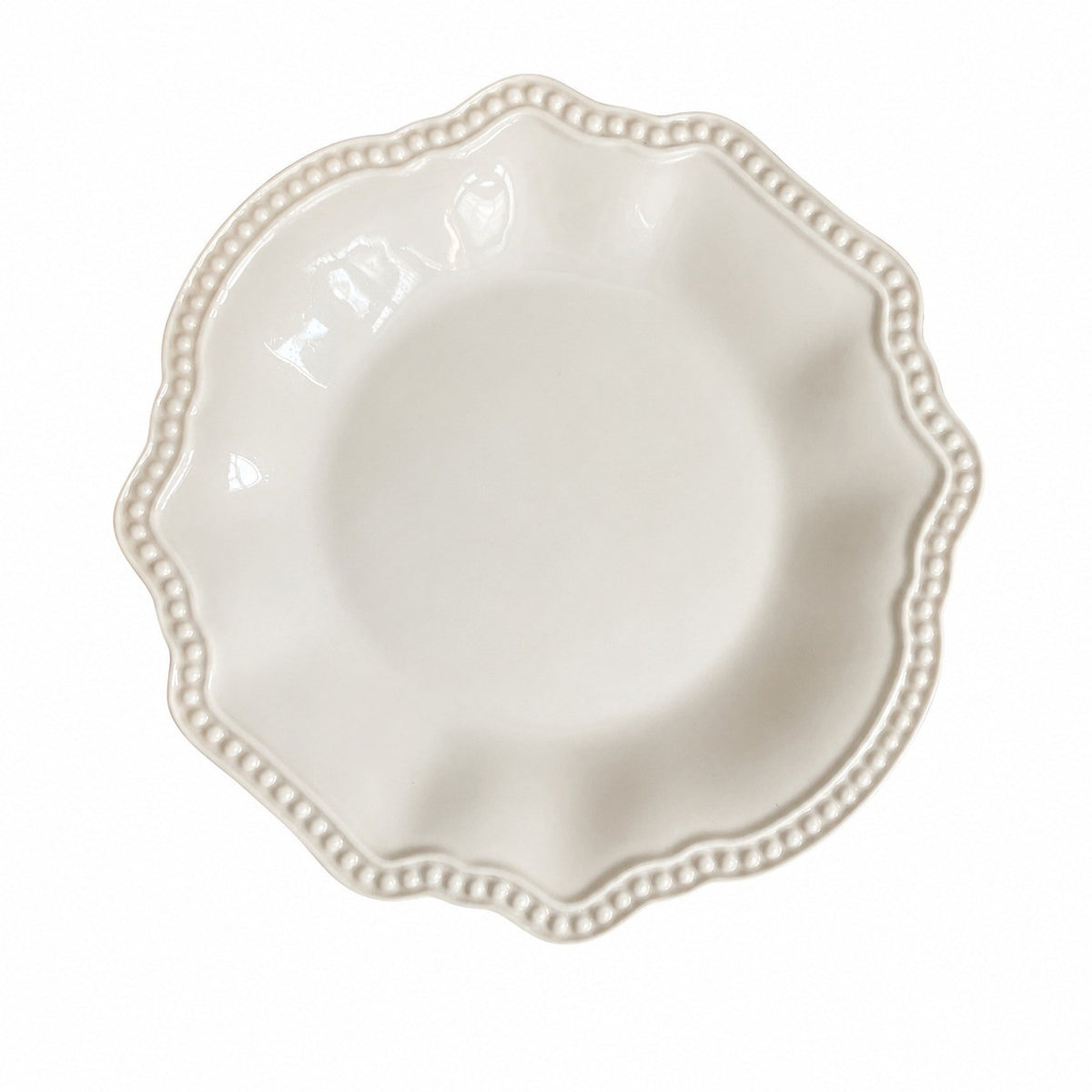 Beaded White Ceramic Plate, Relief Detailing - product view 1
