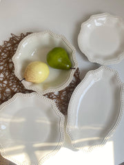Beaded White Ceramic Plate, Relief Detailing - detail 2
