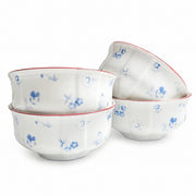 Red-Rimmed Blue Floral Rice Bowl, V Style, 4.75 Inch - product view 1