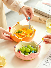 Crown Fruit Fork Bowl Set, Orange, 6 Forks, Ceramic Bowl - detail 2