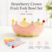Crown Fruit Fork Bowl Set, Orange, 6 Forks, Ceramic Bowl - detail 1