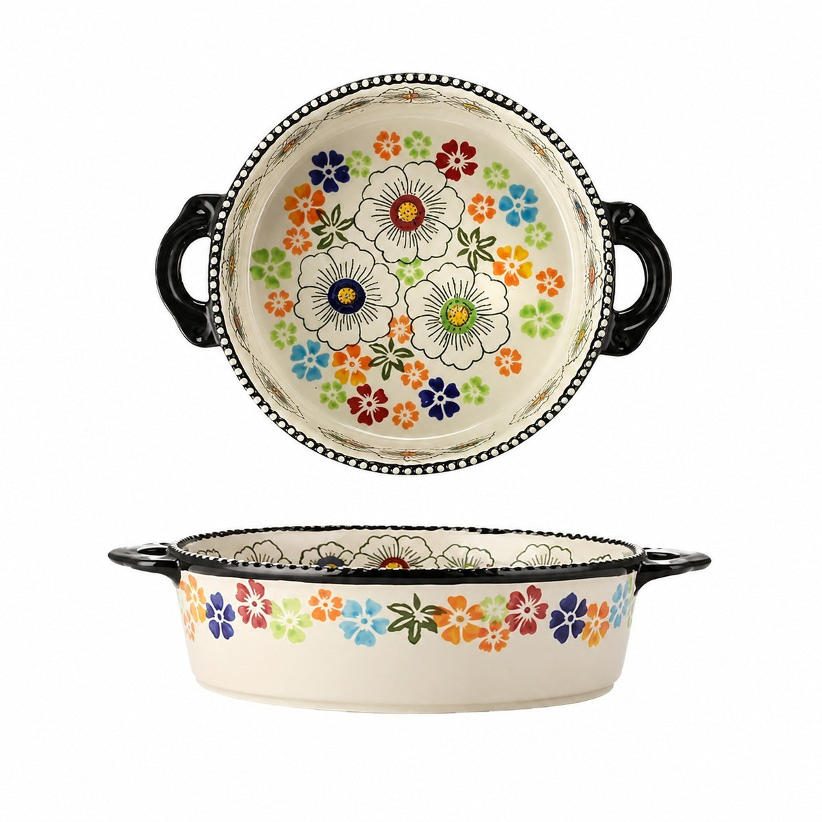 Underglaze Porcelain Two-Handled Deep Bowl, 950ml - product view 1