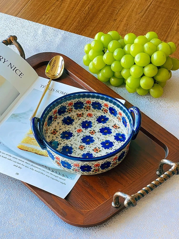 Underglaze Porcelain Two-Handled Deep Bowl, 950ml - detail 2
