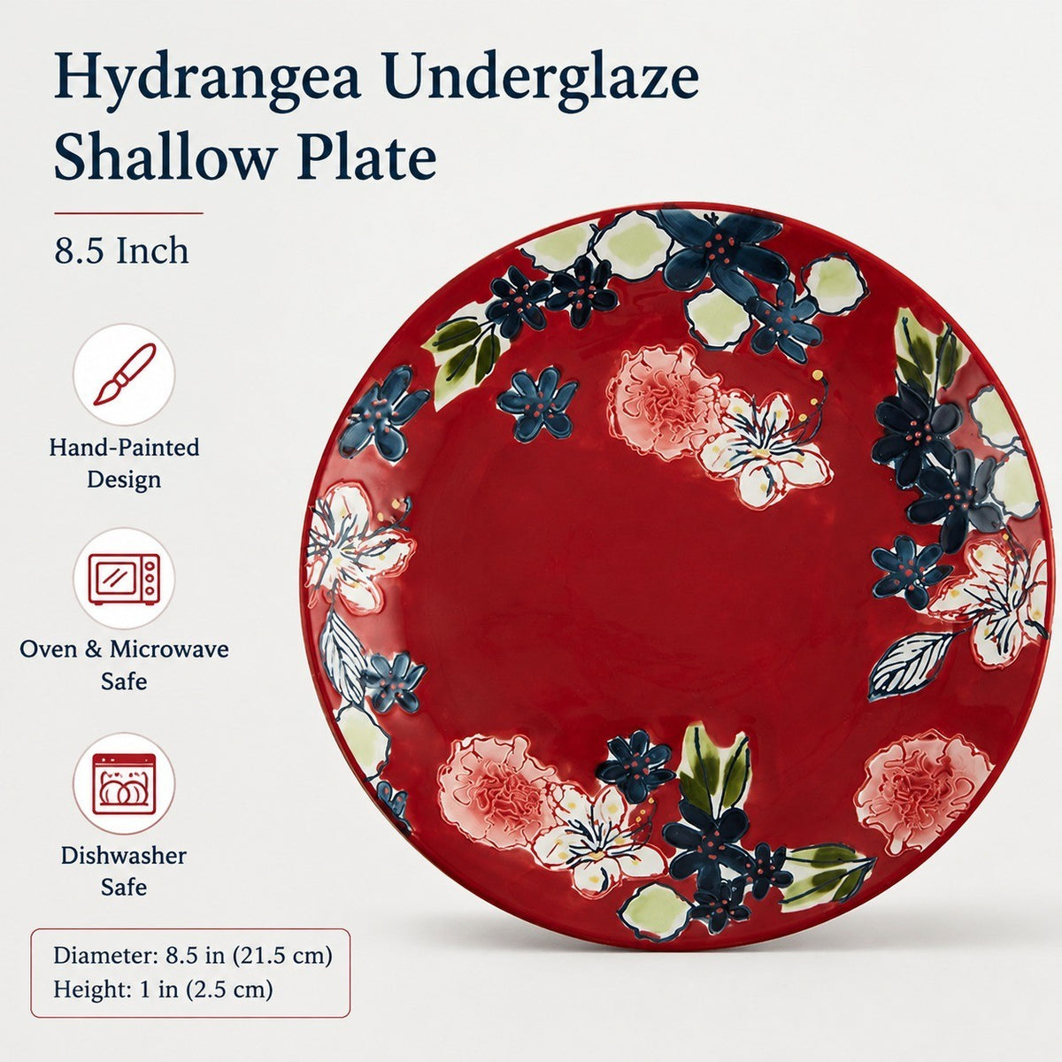 Hydrangea Underglaze Porcelain Bowl, Hand-Painted Side Plate - detail 1