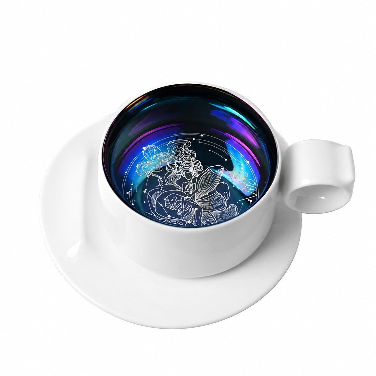 Zodiac Coffee Cup and Saucer Set, Frost White, Engraved Ceramic - product view 6