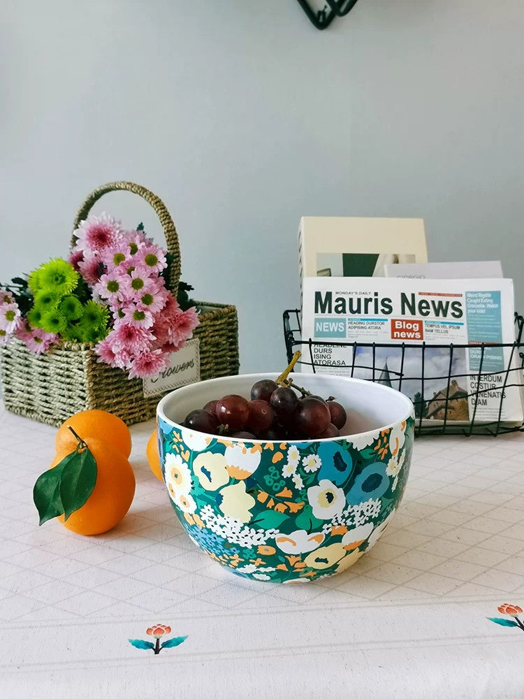 Extra-Large Deep Soup Bowl, Blue, 5000 ml, Spring Florals, Ceramic Bowl - detail 3