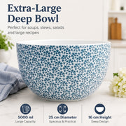 Extra-Large Deep Soup Bowl, Blue, 5000 ml, Spring Florals, Ceramic Bowl - detail 1