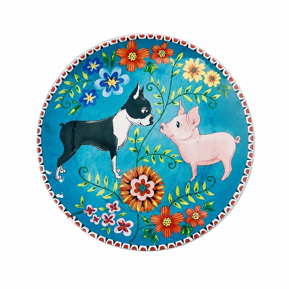 Decorative Round Dinner Plate, Birds and Blossoms, 8.8 Inch Ceramic - product view 2