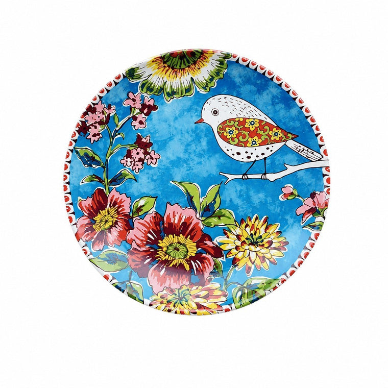 Decorative Round Dinner Plate, Birds and Blossoms, 8.8 Inch Ceramic - product view 1
