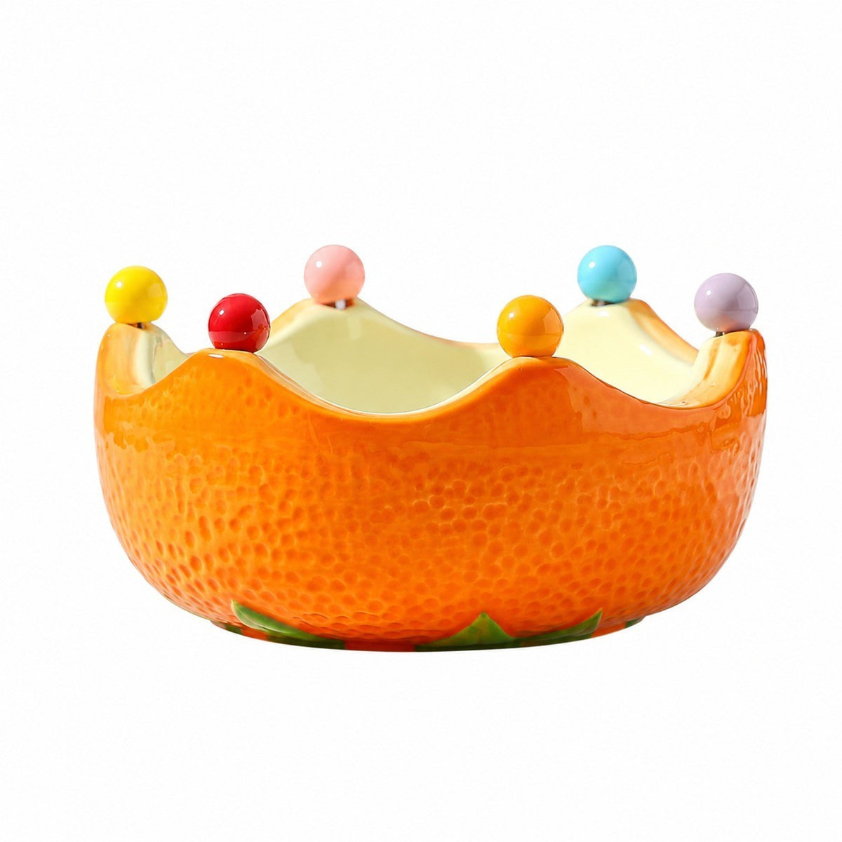 Crown Fruit Fork Bowl Set, Orange, 6 Forks, Ceramic Bowl - product view 1