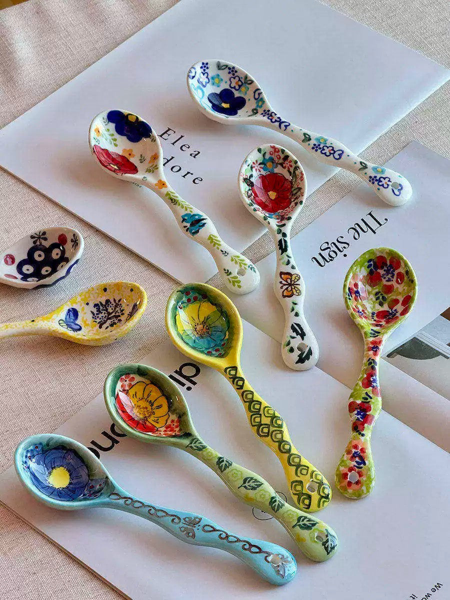 Ceramic Dining Spoon, Hand-Painted Tabletop Accessory - detail 1