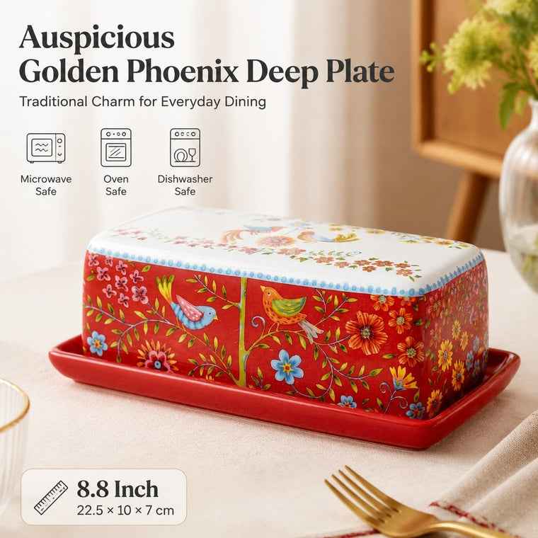 Auspicious Golden Phoenix Tableware, 19.5x10x7cm Butter Box Tabletop Accessory - detail 1