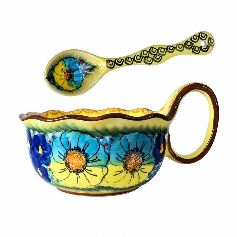 Underglaze Porcelain Floral Handled Bowl, 900ml - product view 2
