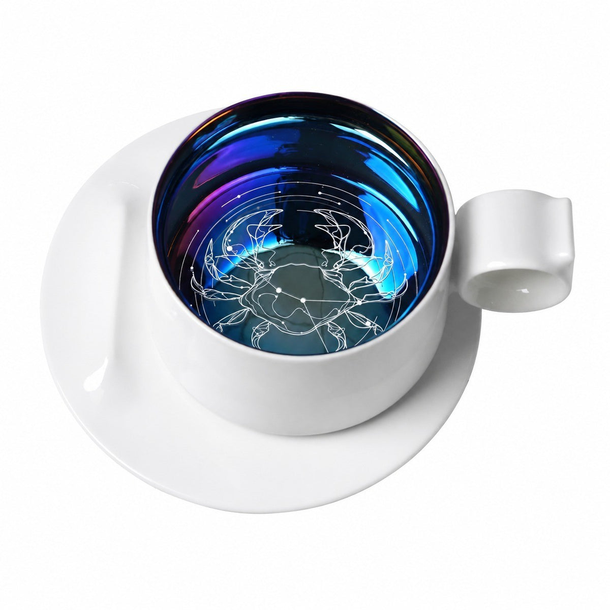 Zodiac Coffee Cup and Saucer Set, Frost White, Engraved Ceramic - product view 7