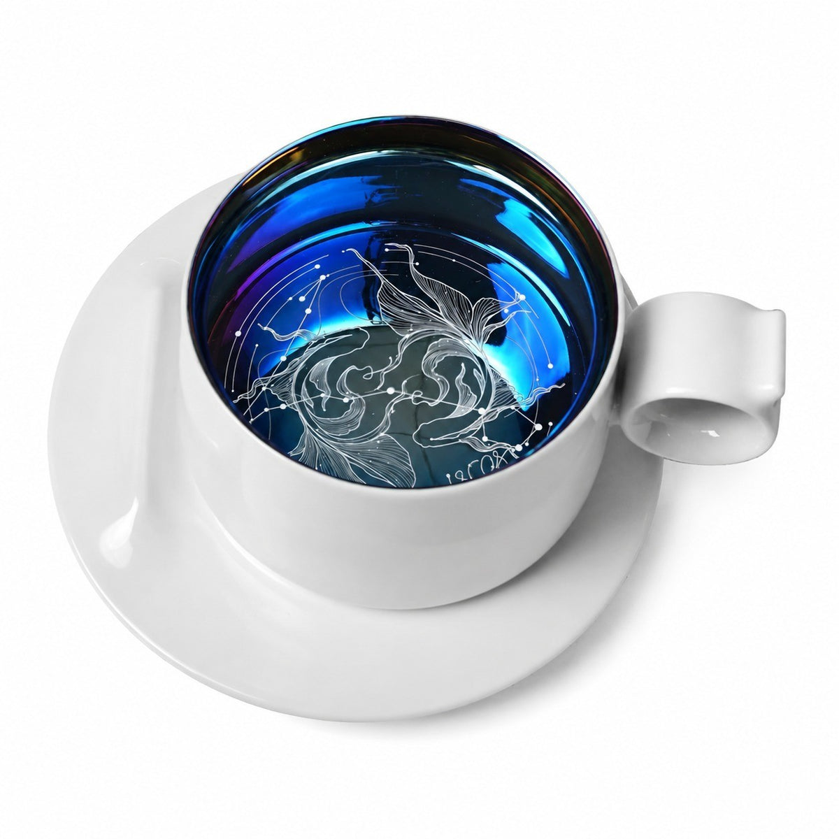 Zodiac Coffee Cup and Saucer Set, Frost White, Engraved Ceramic - product view 12