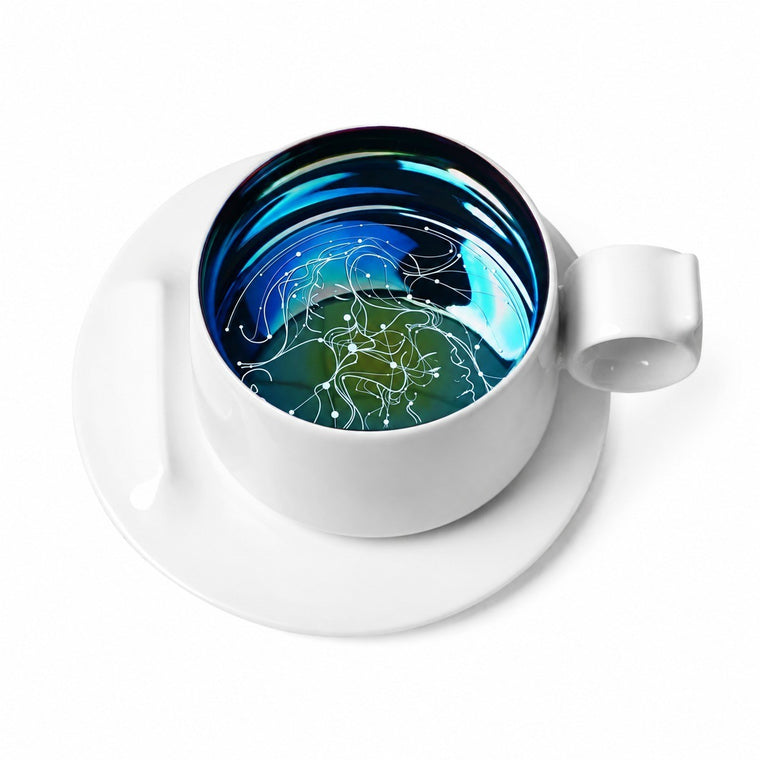 Zodiac Coffee Cup and Saucer Set, Frost White, Engraved Ceramic - product view 1