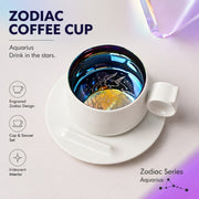 Zodiac Coffee Cup and Saucer Set, Frost White, Engraved Ceramic - detail 2