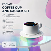 Zodiac Coffee Cup and Saucer Set, Frost White, Engraved Ceramic - detail 3