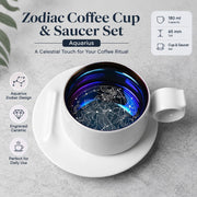 Zodiac Coffee Cup and Saucer Set, Frost White, Engraved Ceramic - detail 1