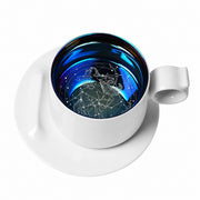 Zodiac Coffee Cup and Saucer Set, Frost White, Engraved Ceramic - product view 3