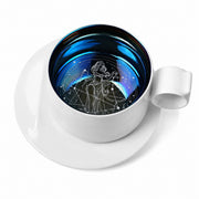 Zodiac Coffee Cup and Saucer Set, Frost White, Engraved Ceramic - product view 9