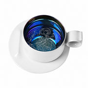 Zodiac Coffee Cup and Saucer Set, Frost White, Engraved Ceramic - product view 5